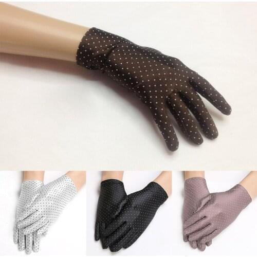 1 Pair Vintage Dot Women Sun Protection Wrist Gloves Elastic Mittens Summer Sunscreen Knitted Fabric Gloves For Drive Shopping