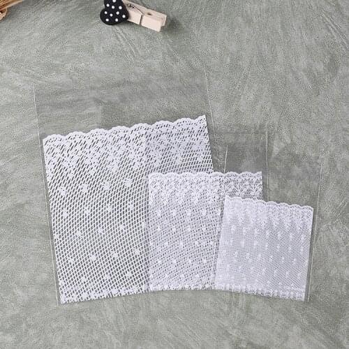 100 Pcs Lace Cookie Candy Baking Plastic Packaging Bags, OPP Self-adhesive Bag for Jewelry Accessories Party Wedding