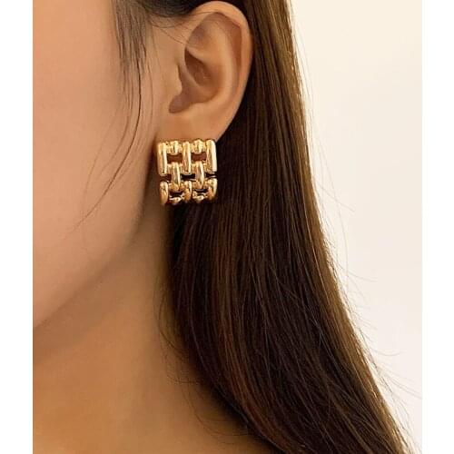 Simple Vintage Hollow Alloy Geometric Stud Earrings for Women Punk Trendy Statement Chain Earrings Fashion Ear Jewelry Gift