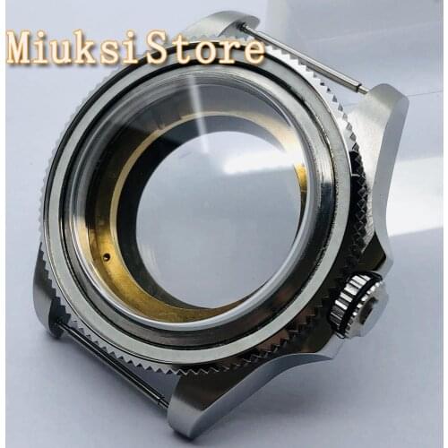 Bliger 43mm silver case sapphire glass transparent back case fit ETA2836 Miyota82 serie DG2813/3804 NH35 36 Seagull1612 movement