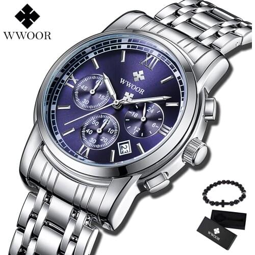 Relogio Masculino WWOOR New Sport Chronograph Mens Watches Brand Luxury Full Steel Quartz Clock Waterproof Big Dial Watch Men