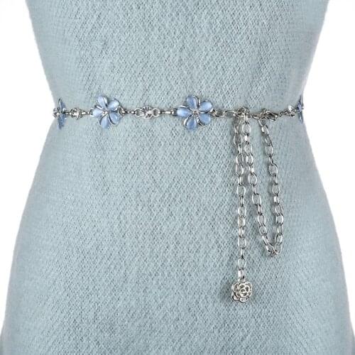 Metal Women Chain Belt Fashion Dress All-Match All-Match Slim Belts Elegant Ladies Fine Waist Belts Rhinestone Mosaic Decoration