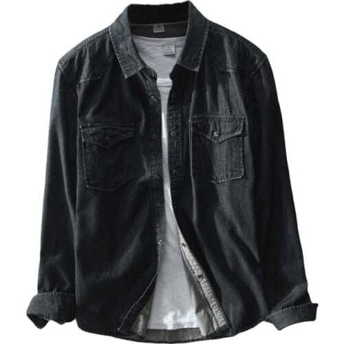 Retro Long Sleeve Casual Denim Shirt Men Slimming Jeans Shirt Cotton Coat OUTWEAR Blouses Korean Style Male Clothing
