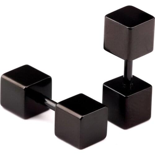 New Creative Personality Dumbbell Punk Rock Stainless Steel square Stud Earrings For Men Women Jewelry Hypoallergenic Earrings