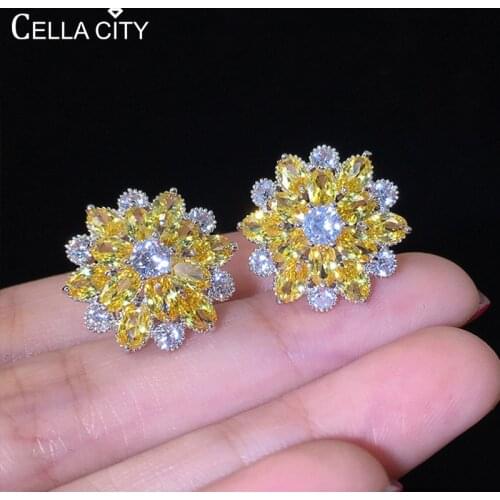 Cellacity Delicate Shine Silver 925 Jewelry Gemstones Earrings for Women Flower shaped Female Ear Studs AAA Zircon Anniversary