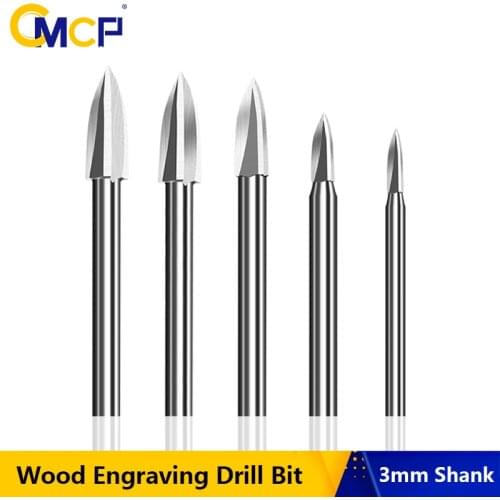 CMCP 3mm Shank Wood Carving Engraving Drill Bit 3-8mm Milling Cutters 3 Flutes White Steel Sharp Edges Woodworking Tools