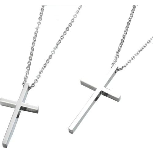 Europe And America Sell Well Inspirational Lettering Glossy Cross Stainless Steel Necklace Jewelry For Men Women Gift