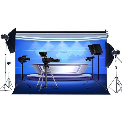 Live News Room Backdrop Direct Broadcasting Room Backdrops Shining Stage Lights Shabby Carpet Interior Photography Background