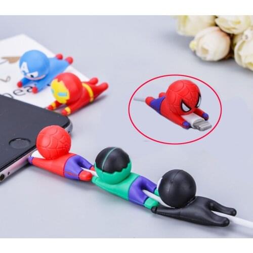 Marvel Anime Figure USB Cable Charging Date Cable Protector Cover Cartoon Animal Design USB Charging Cord Protector for iPhone