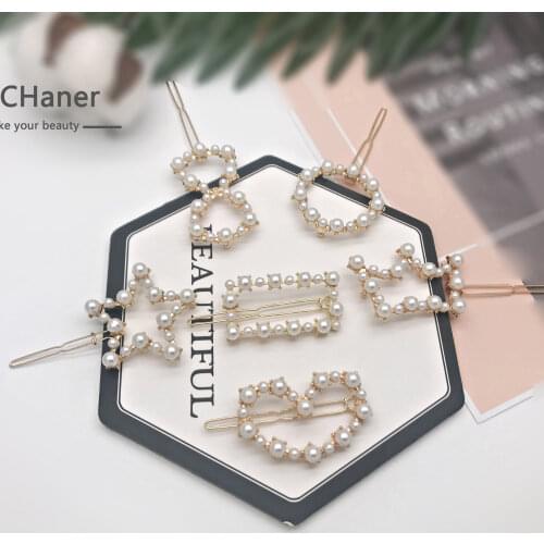 Girls Heart Hair Clip Big Pearl Alloy Frog Clip Triangle Circle Stars Hairgrip Barrette Holder for Womens Hair Accessories
