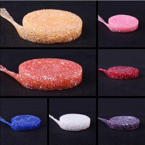 1 Yard 1.5 CM Width Rhinestones Glass Strass Crystal Chain Glitter Dress Hot Fix Rhinestone Ribbon Crystals Trim for Dress Shoes