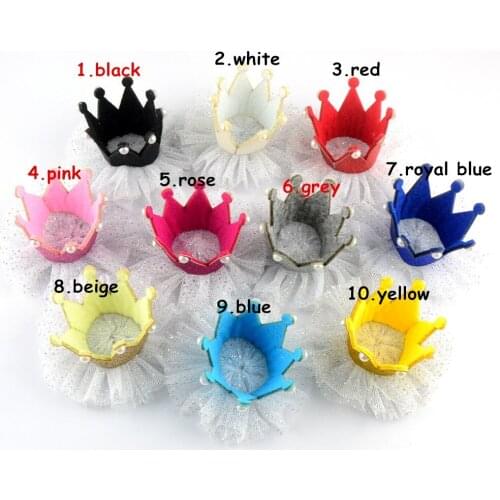 120pcs/lot Gold Glitter Felt Crown With Pearl and White Tulle Flowers Unfinished Birthday Party Hats DIY woman Shower Gifts GC05