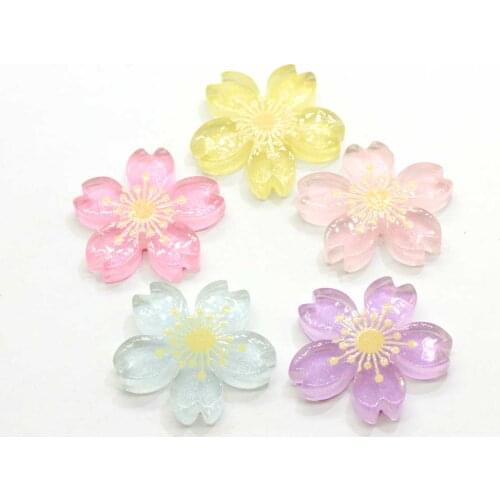26MM Assorted Color Flat Back Resin Flower Cabochons Kawaii Resin Oriental Cherry Flower For Craft Jewelry Makin
