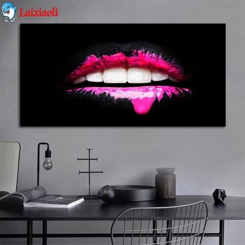 Diamond Painting Modern art, sexy black purple lips 5d Diamond Embroidery Full Display Diamond Mosaic Cross Stitch Decoration