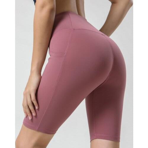 New Yoga Pants High Waist Knee Length Pants With Pocket Stretchy Pants Tights Women Sports Push Up Running Gym Fitness Leggings