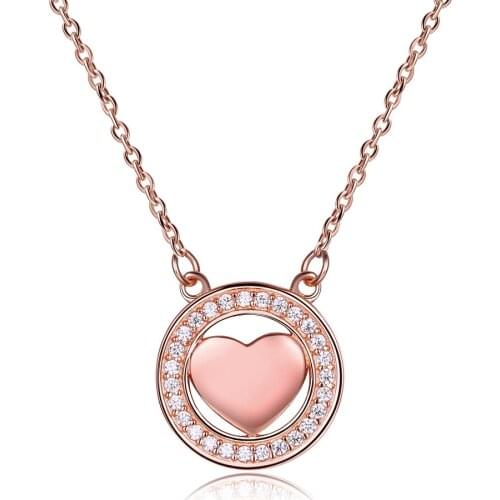 ZEMIOR Necklace For Women 925 Sterling Silver Simple Hollow Pink Geometry Heart Pendant Necklaces Full Cubic Zirconia Jewelry