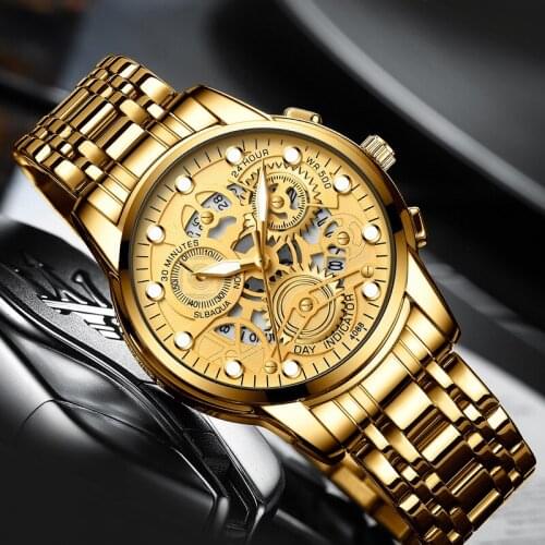 Creativity Wrist Clock Mens Watch Brand Stainless Waterproof Golden Luminous Luxury Business Watches Men Sports Quartz Watch