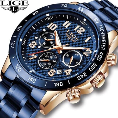 LIGE 2020 Watches Mens Waterproof Analogue Clock Stainless Steel Waterproof Luminous Watch Men Sport Relogio Masculino With+Box