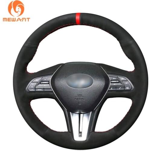 MEWANT Black Genuine Leather Car Steering Wheel Cover for Infiniti Q50 2018-2019 Q60 2016-2018 QX50 2018-2019