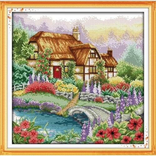 Cabin With The Fragrance Of Flowers Chinese Cross Stitch Kits Ecological Cotton Printed 11CT 14CT DIY Christmas Decorations Gift