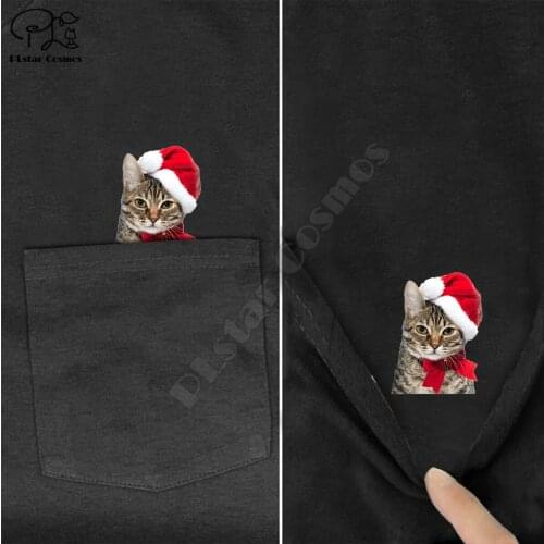 PLstar Cosmos T Shirt Fashion summer pocket Christmas cat printed t-shirt mens for women shirts Hip hop tops funny cotton tees