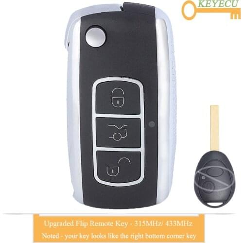 KEYECU Upgraded Flip Remote Control Car Key for Land Rover Range Rover 2002 2003 2004 2005, Fob 315MHz/ 433MHz - HU92 Blade