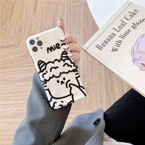 Retro sheep line art doodle kawaii japanese Phone Case For iPhone 12 11 Pro Max Xr Xs Max 7 8 Plus X 7Plus case Cute Soft Cover