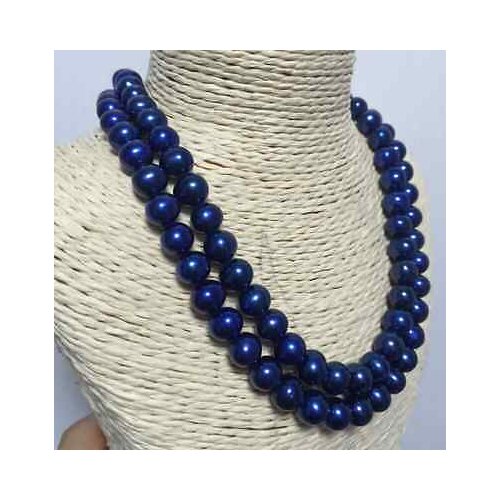 Fashion new double strands AAA9-10mm tahitian blue pearl necklace 36inch