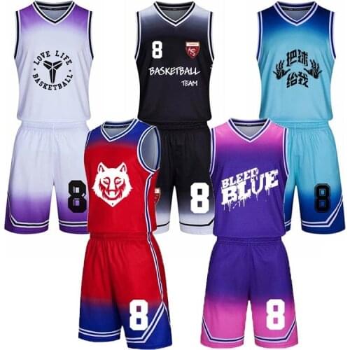 Men & Child Gradient Basketball Jersey + Short Sets , Youth Top College Basketball Training Uniforms Athlete Throwback Kits Suit