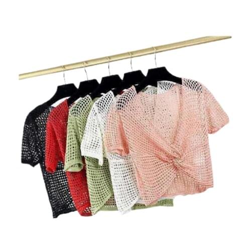 Spring And Summer New Pullover Short-Sleeved Hollow Knit Sweater Fashion Loose Thin Air-Conditioned Blouse Vestidos De Muje