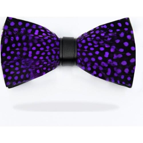 Vintage Original Purple Feather Bow Tie Natural Hand Made Bowtie With Gift Box For Men Business Party Wedding