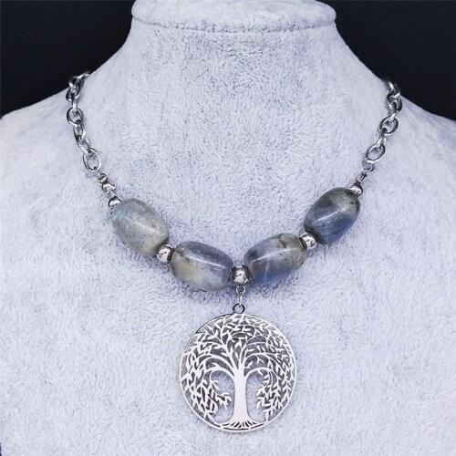 Tree Of Life Flash Stone Stainless Steel Necklaces for Women Silver Color Choker Necklace Jewelry collares mujer NXS04