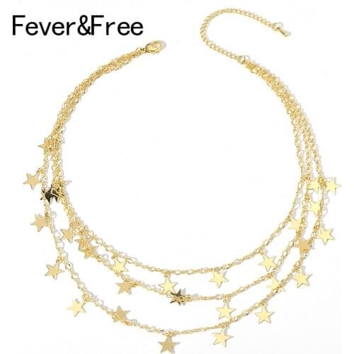Fever&Free Romantic Women Jewelry Tiny Stars Necklaces Multilayer Choker Collar Necklace Statement Pendant Necklaces Accessories