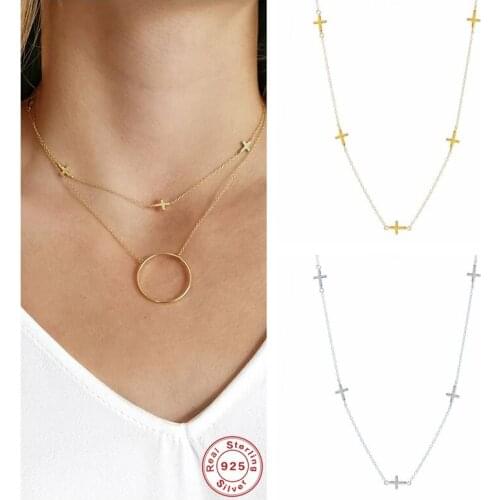 S925 Sterling Silver Cross Necklace Korean INS Choker Clavicle Necklaces For Birthday Valentines Day Gift Collares Fine Jewerly