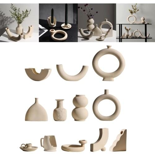 Nordic Ceramic Dry Flower Vase Sculpture Photo Props Home Living Room Decor