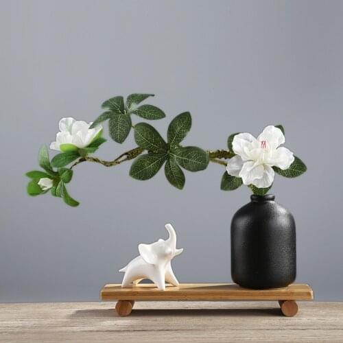 Modern Cute Animal Ornaments Ceramic Vase+Artificial Flower Home Livingroom Figurines Decoration Dining Table Furnishing Crafts