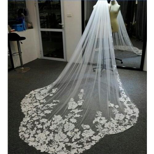 3M Long Cathedral Length Bridal Veils with Appliques In Stock Long Wedding Veils 2021 Vestido De Noiva Longo Wedding Veil