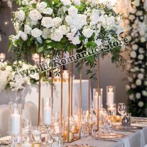 Wedding Flower Vase Gold Column Metal Road Lead Wedding Centerpiece Flower Rack For Event Party Decoration