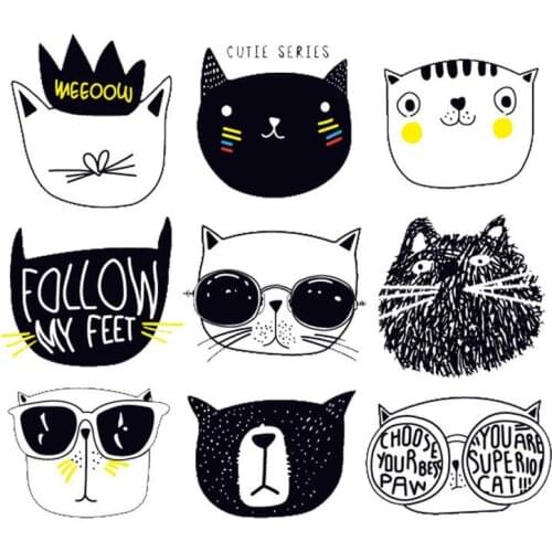 Cartoon Animals Cute Cat Face Iron on Patch Children Clothing Stickers Iron on Transfer DIY Patch Iron-on Heat Transfers Patch