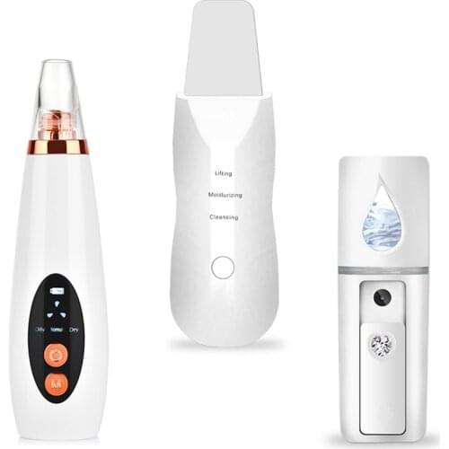 Ultrasonic Skin Scrubber+Blackhead Remover Electric Pore Cleaner+Nano spray Face Steamer For Women Beauty Skincare Set