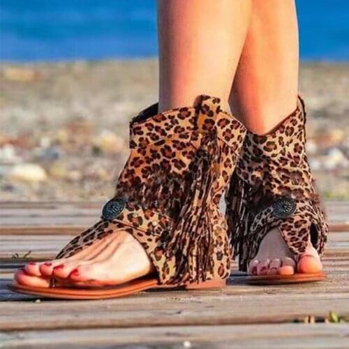 Womens Sandals 2020 Tassel Leopard Print Sexy Flip-Flop Boots Ladies Flats Summer Beach Women Sandals Women Shoes