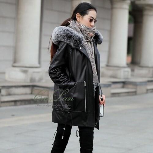 Genuine Duck Down Winter Coat Fox Fur Collar Sheepskin Real Leather Jacket for Women Clothes 2020 YY979