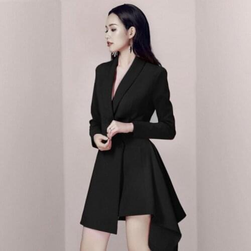 2020 Spring Sexy Long sleeves Elegant Blazer Notched Jackets Women Red Office Mini Irregular Bodycon Dress Outerwear With Belt