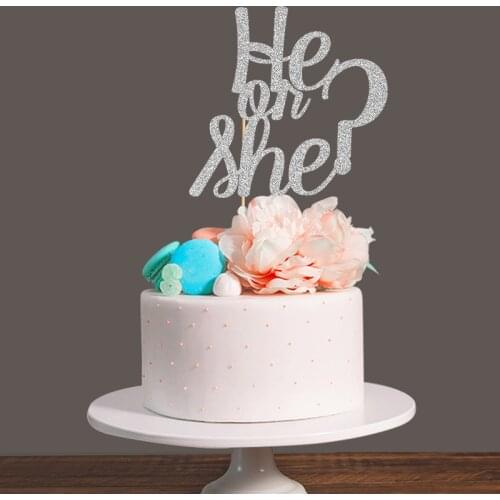 Gold/Silver Glitter Paper He or She Gender Reveal Cake Topper for Baby Shower/Kids Birthday Party Decorations Favors Supplies