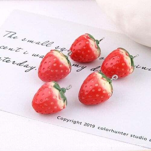 10pcs Cute Red Strawberry Women Dangle Earring Charms Fruit Jewelry Findings Resin Stone Handmade Pendant Make Summer Gift