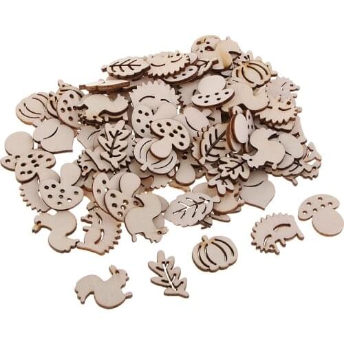 100 Wooden Embellishments Craft Unfinished Wooden Hanging DIY Forest Series Wooden Hanging Decoration DIY Scrapbooking Crafts