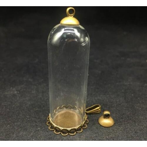 20pcs/lot 50x18mm antique bronze double lace tray glass vial pendants jewelry finding necklace bottle jars glass globes