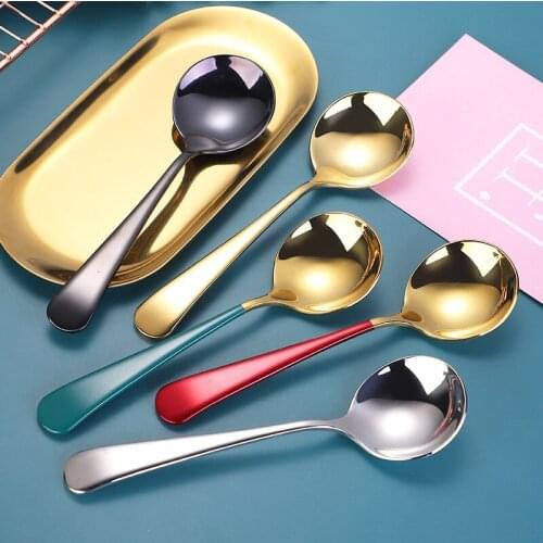 304 stainless steel round spoon Home Hotel small spoon thickened high-grade round bottom dining spoon cutlery