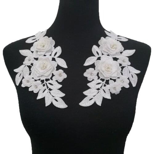 3D three-dimensional flower decoration pearl rhinestone embroidery applique fabric DIY clothing accessories 1 pair for sale