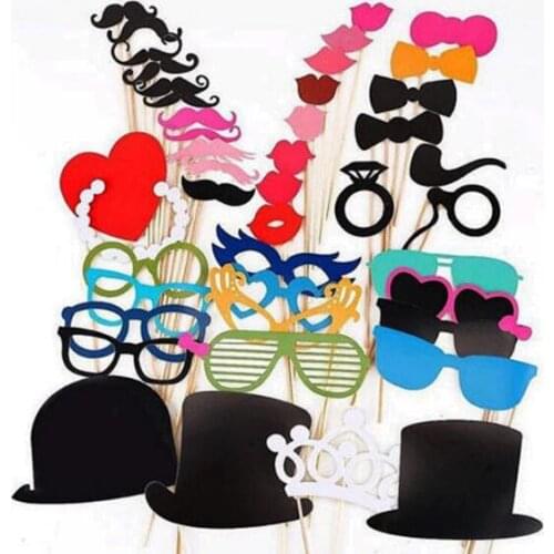 44pcs/lot Creative paper Photo props mustache glasses modelling wedding birthday party decoration